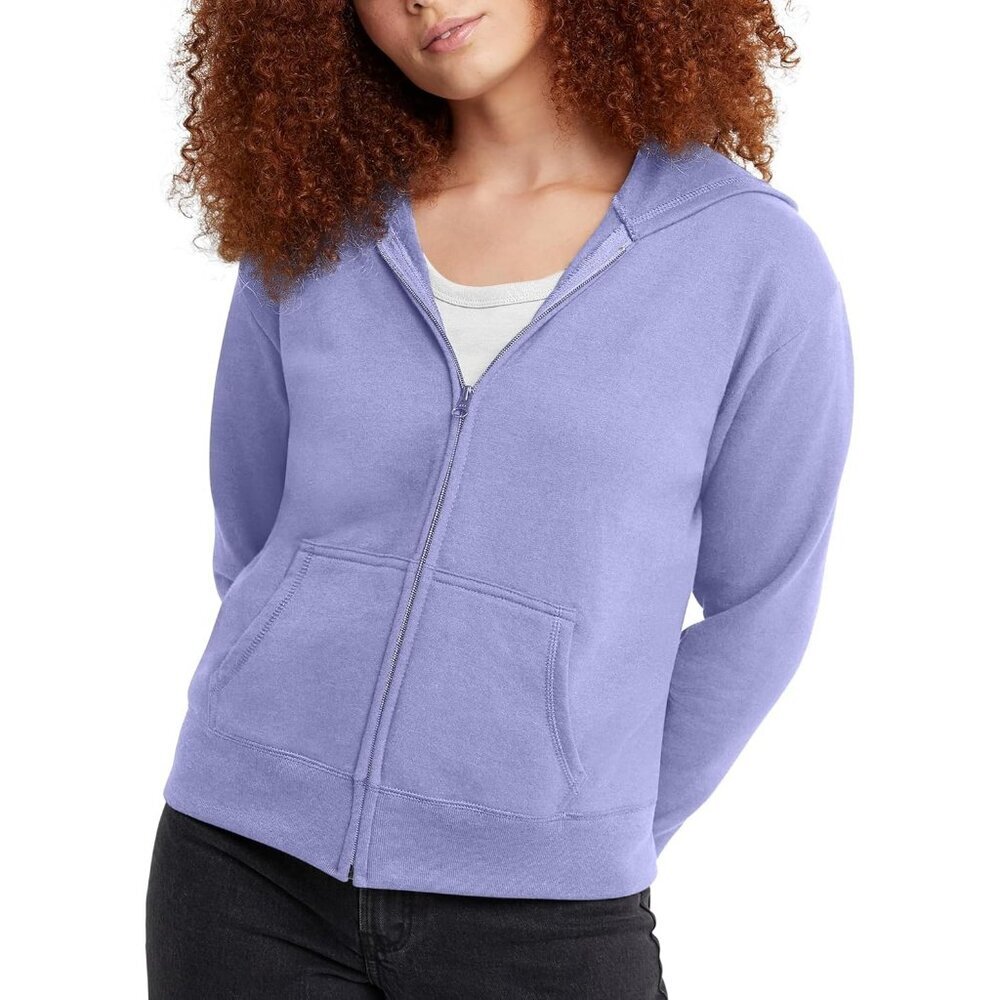 Women's Peri Blue Fleece Cozy Warm Front Full Zip Up Pockets Hooded Sweatshirt